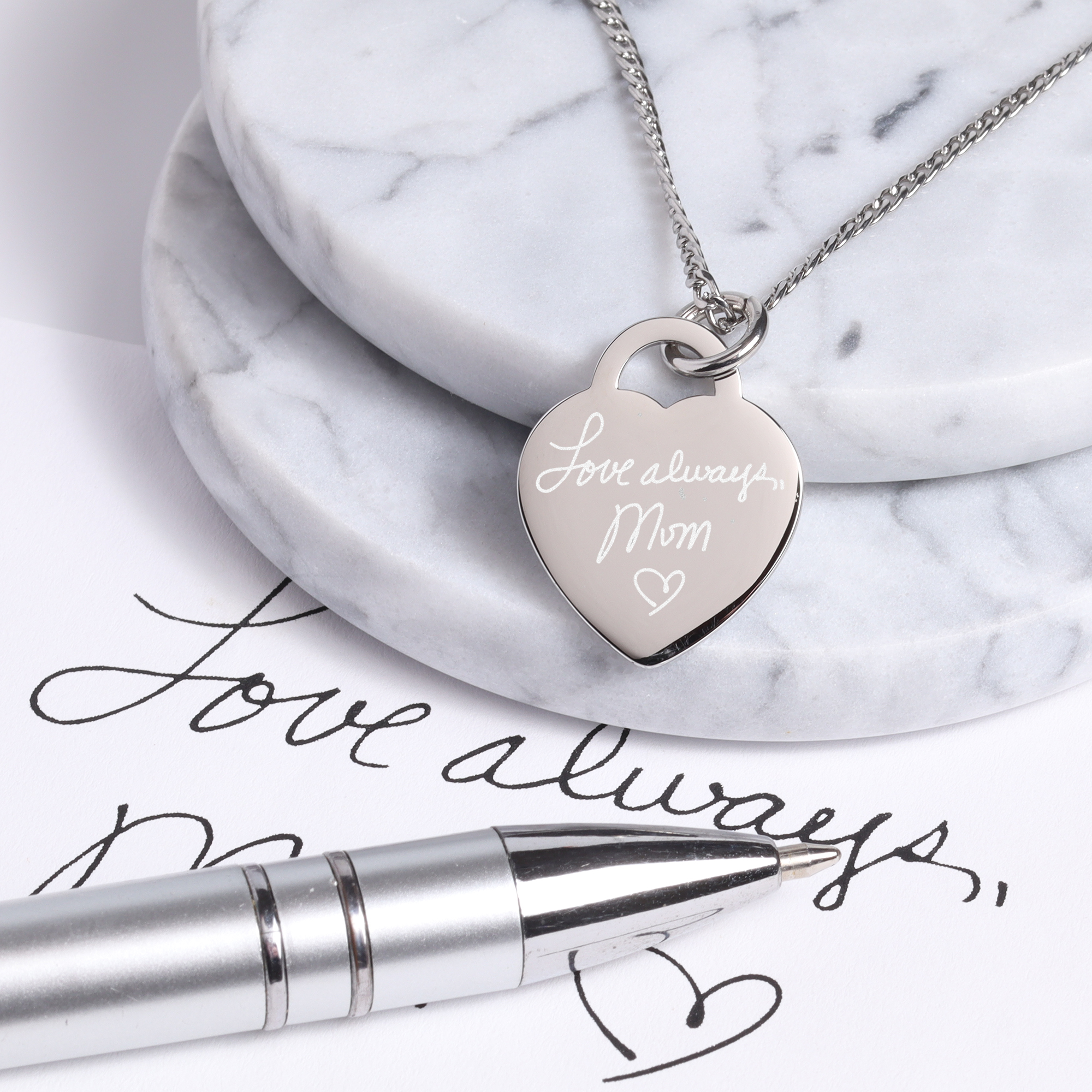 Actual Handwriting Heart necklace. Hand written Notes, Signatures